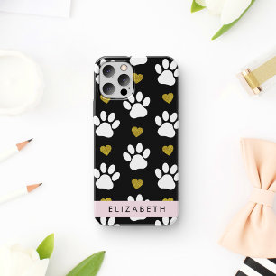 Dog Paws, White Paws, Gold Hearts, Your Name iPhone 12 Pro Case