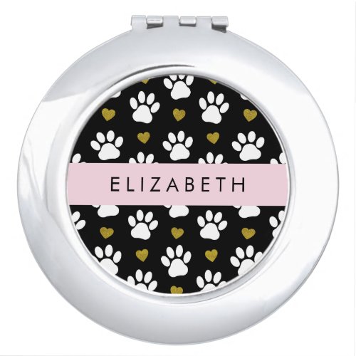 Dog Paws White Paws Gold Hearts Your Name Compact Mirror