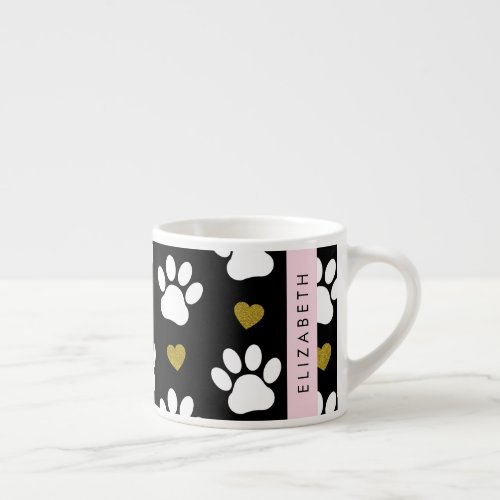 Dog Paws White Paws Gold Hearts Your Name Espresso Cup