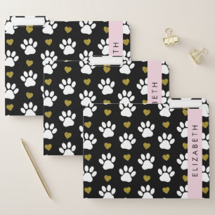 Dog Paws, White Paws, Gold Hearts, Your Name File Folder