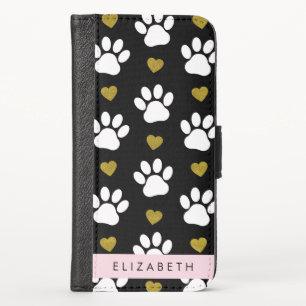 Dog Paws, White Paws, Gold Hearts, Your Name iPhone X Wallet Case
