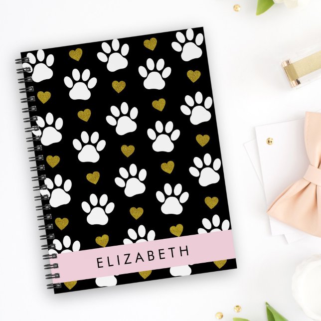 Dog Paws, White Paws, Gold Hearts, Your Name Notebook (Creator Uploaded)