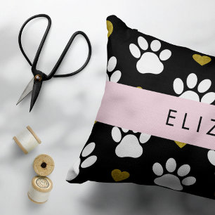 Dog Paws, White Paws, Gold Hearts, Your Name Pillow Case