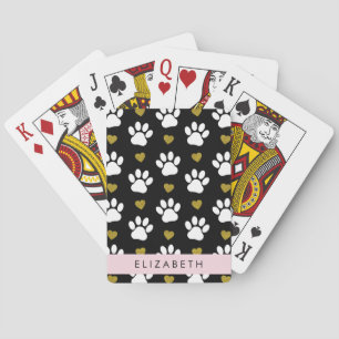 Dog Paws, White Paws, Gold Hearts, Your Name Poker Cards