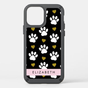 Dog Paws, White Paws, Gold Hearts, Your Name Speck iPhone 12 Case
