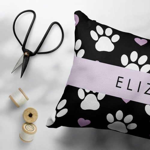 Dog Paws White Paws Lilac Hearts Your Name Accent Pillow