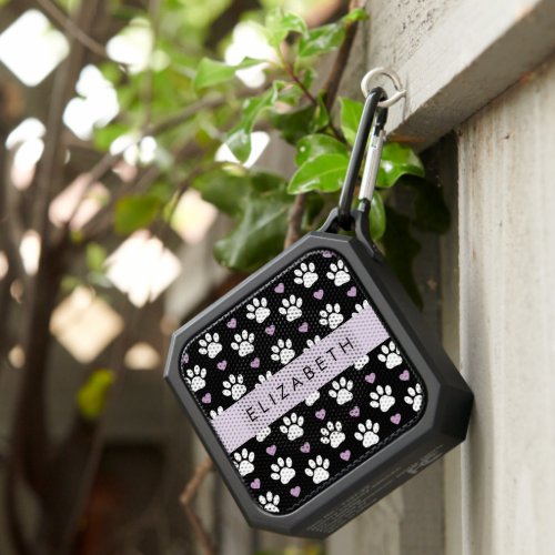 Dog Paws White Paws Lilac Hearts Your Name Bluetooth Speaker