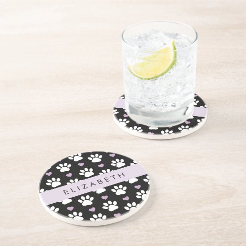 Dog Paws White Paws Lilac Hearts Your Name Coaster