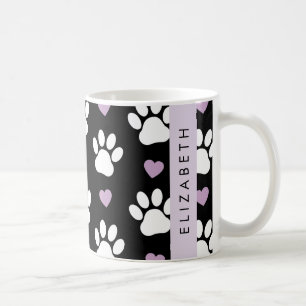 Dog Paws, White Paws, Lilac Hearts, Your Name Coffee Mug