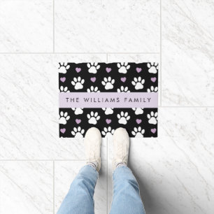 Dog Paws, White Paws, Lilac Hearts, Your Name Doormat
