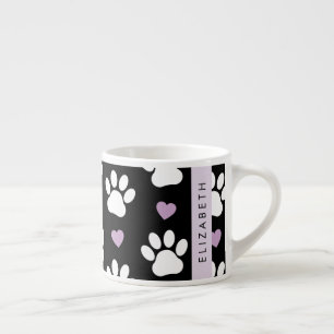 Dog Paws, White Paws, Lilac Hearts, Your Name Espresso Cup