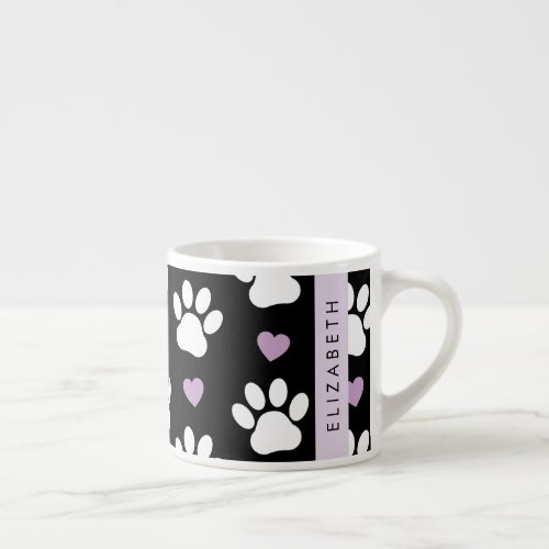 Dog Paws White Paws Lilac Hearts Your Name Espresso Cup