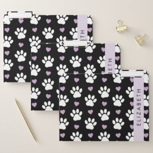 Dog Paws, White Paws, Lilac Hearts, Your Name File Folder