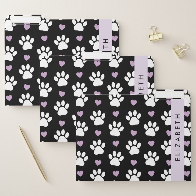 Dog Paws, White Paws, Lilac Hearts, Your Name File Folder (Set)