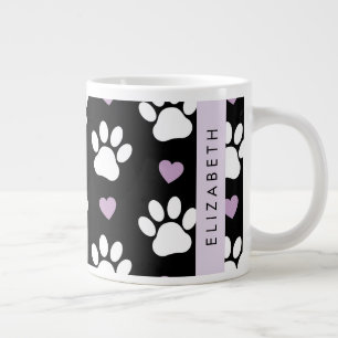 Dog Paws, White Paws, Lilac Hearts, Your Name Giant Coffee Mug