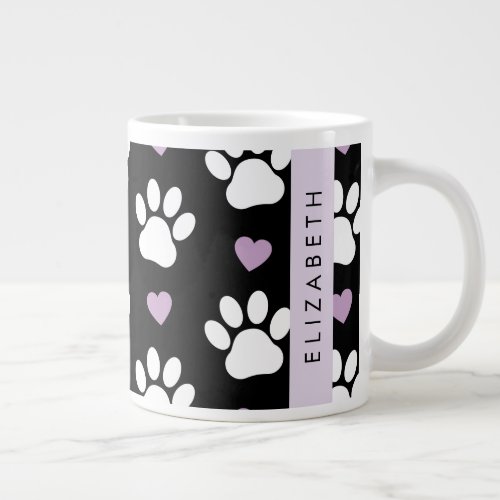 Dog Paws White Paws Lilac Hearts Your Name Giant Coffee Mug