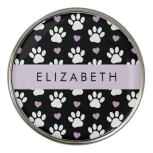 Dog Paws, White Paws, Lilac Hearts, Your Name Golf Ball Marker