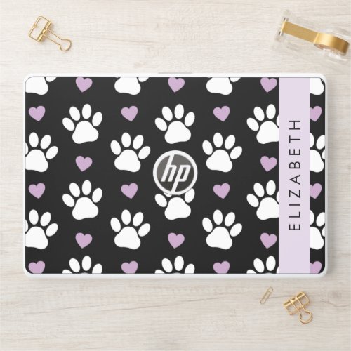 Dog Paws White Paws Lilac Hearts Your Name HP Laptop Skin