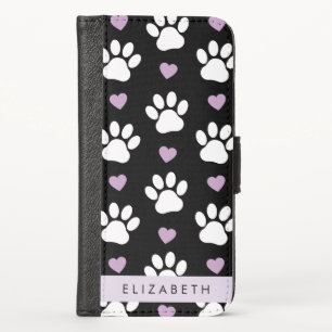 Dog Paws, White Paws, Lilac Hearts, Your Name iPhone X Wallet Case