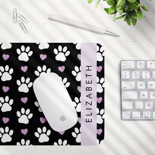 Dog Paws White Paws Lilac Hearts Your Name Mouse Pad