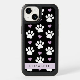 Dog Paws, White Paws, Lilac Hearts, Your Name OtterBox iPhone 14 Case