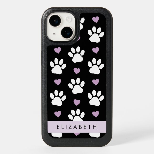 Dog Paws, White Paws, Lilac Hearts, Your Name Otterbox iPhone Case (Back)