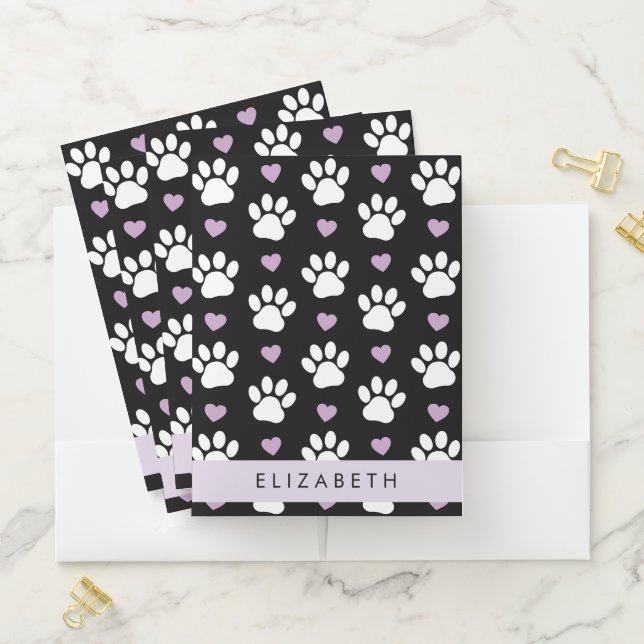 Dog Paws, White Paws, Lilac Hearts, Your Name Pocket Folder (In Situ)