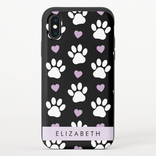 Dog Paws, White Paws, Lilac Hearts, Your Name Uncommon iPhone Case (Back)