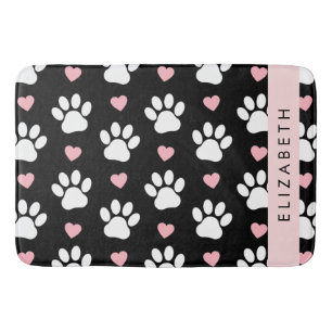 Dog Paws, White Paws, Pink Hearts, Your Name Bath Mat