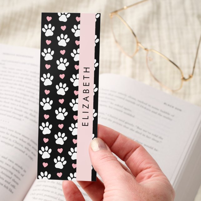 Dog Paws, White Paws, Pink Hearts, Your Name Bookmarks (Hand)