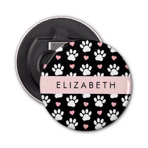 Dog Paws White Paws Pink Hearts Your Name Bottle Opener