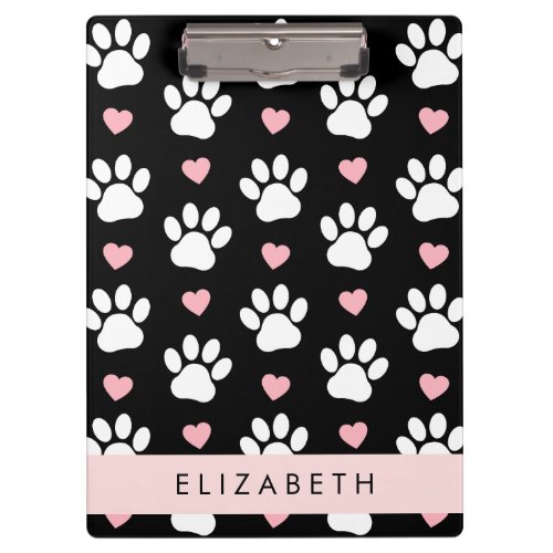 Dog Paws White Paws Pink Hearts Your Name Clipboard
