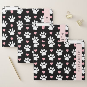 Dog Paws, White Paws, Pink Hearts, Your Name File Folder