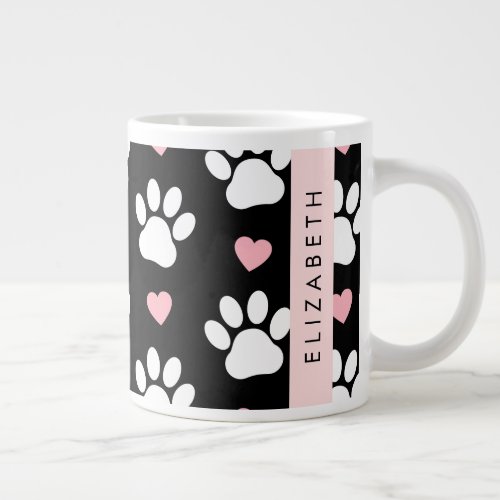 Dog Paws White Paws Pink Hearts Your Name Giant Coffee Mug