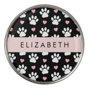 Dog Paws, White Paws, Pink Hearts, Your Name Golf Ball Marker