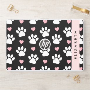 Dog Paws, White Paws, Pink Hearts, Your Name HP Laptop Skin