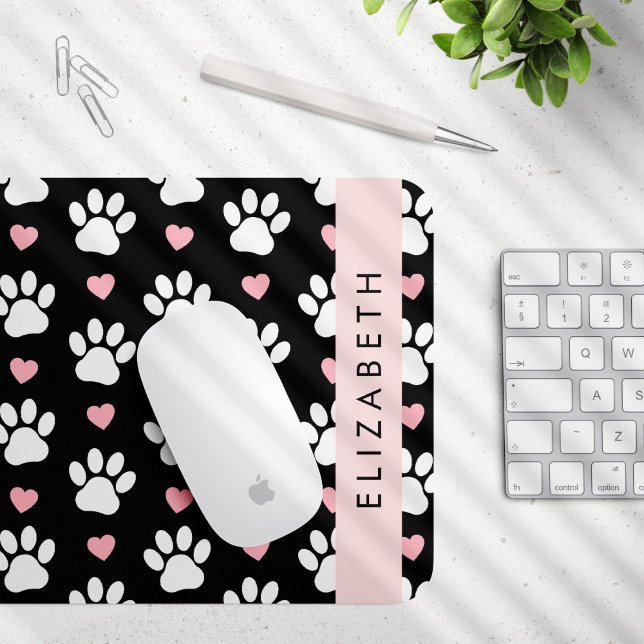 Dog Paws, White Paws, Pink Hearts, Your Name Mouse Pad (Creator Uploaded)