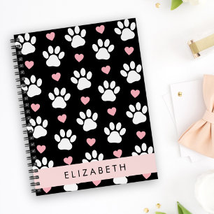 Dog Paws, White Paws, Pink Hearts, Your Name Notebook