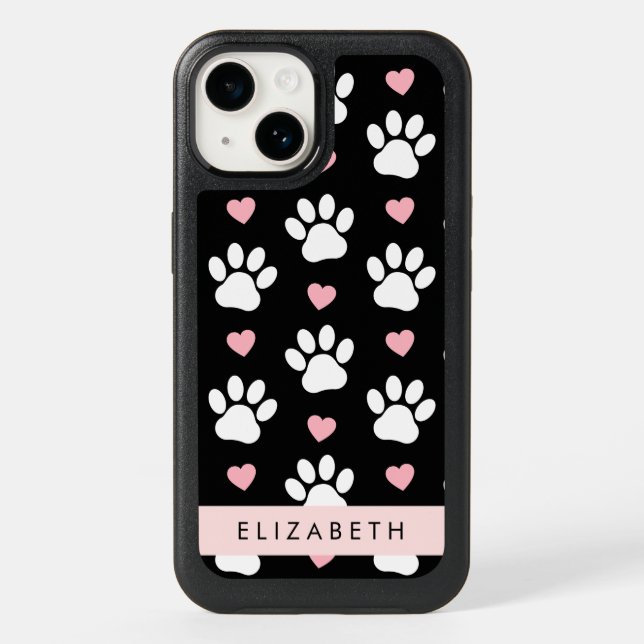 Dog Paws, White Paws, Pink Hearts, Your Name Otterbox iPhone Case (Back)