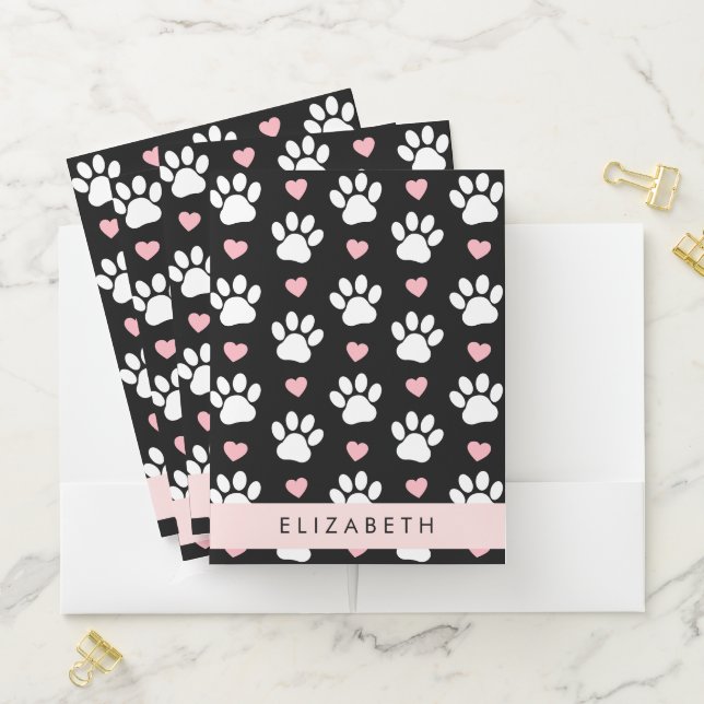 Dog Paws, White Paws, Pink Hearts, Your Name Pocket Folder (In Situ)