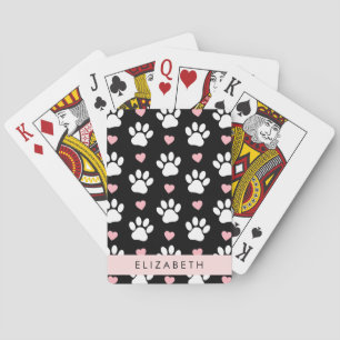Dog Paws, White Paws, Pink Hearts, Your Name Poker Cards