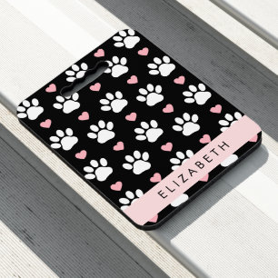 Dog Paws, White Paws, Pink Hearts, Your Name Seat Cushion