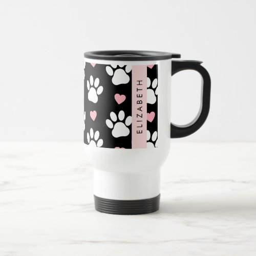 Dog Paws White Paws Pink Hearts Your Name Travel Mug