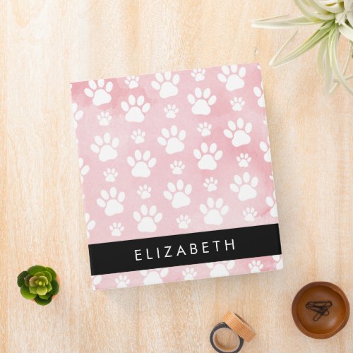 Dog Paws White Paws Pink Watercolors Your Name 3 Ring Binder
