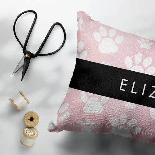 Dog Paws White Paws Pink Watercolors Your Name Accent Pillow