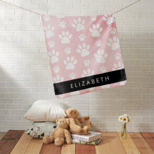 Dog Paws, White Paws, Pink Watercolors, Your Name Baby Blanket