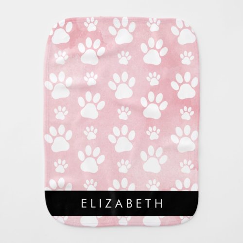 Dog Paws White Paws Pink Watercolors Your Name Baby Burp Cloth