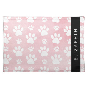 Dog Paws, White Paws, Pink Watercolors, Your Name Cloth Placemat