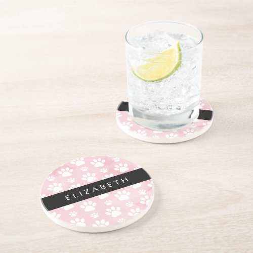 Dog Paws White Paws Pink Watercolors Your Name Coaster