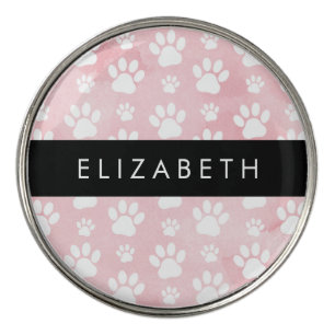 Dog Paws, White Paws, Pink Watercolors, Your Name Golf Ball Marker